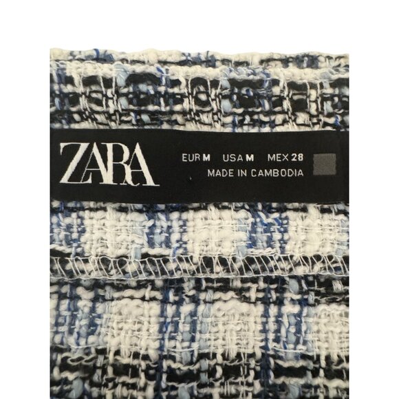 2/$30 ZARA Womens M Plaid Tweed Cropped Jacket Navy Blue/White - Picture 4 of 14